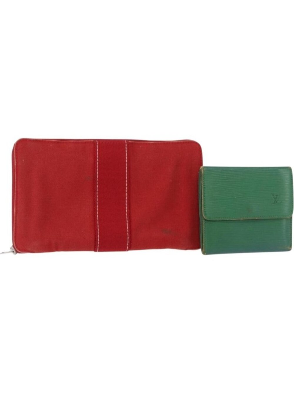 LOUIS VUITTON Hermes Epi Wallet Canvas 2 Set Red Green